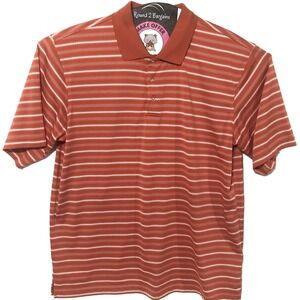 Tommy Armour Polo Shirt XL Orange White Striped Stretch Short Sleeve Golf